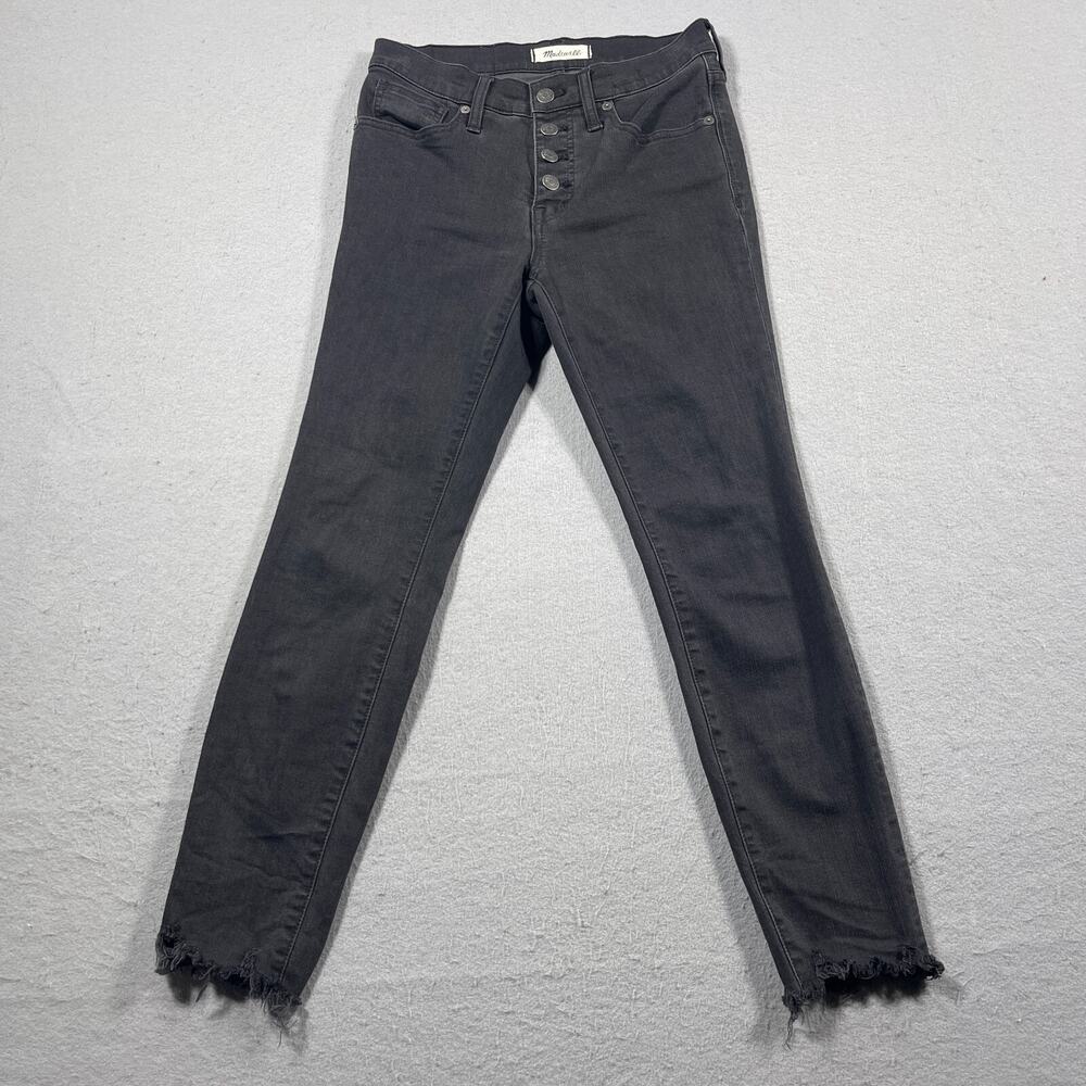 Madewell Jeans Women 26 P Black 9" High Rise Skinny Raw Hem Denim Exposed Button